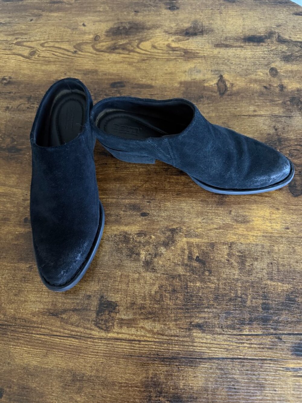 Børn Black Distressed Suede Mule Clogs Women’s Slip On Block Heel - Picture 3 of 7